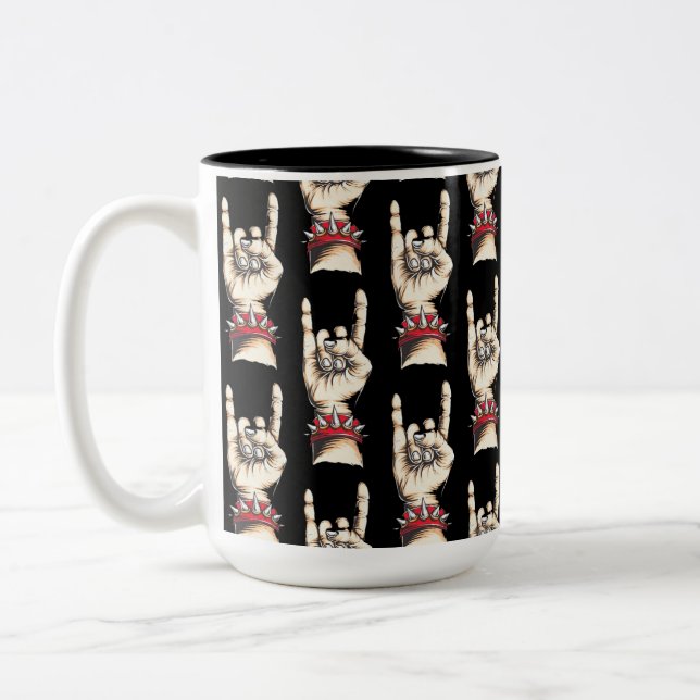 Black Horns Up Pattern Two-Tone Coffee Mug (Left)