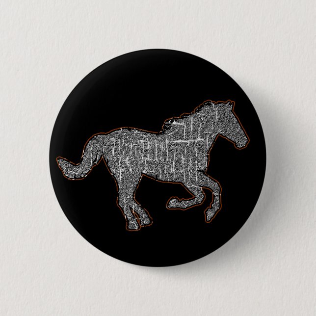 black horse 6 cm round badge (Front)