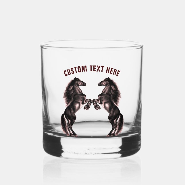 Black Horse and Custom Text Personalised Whiskey Glass (Back)