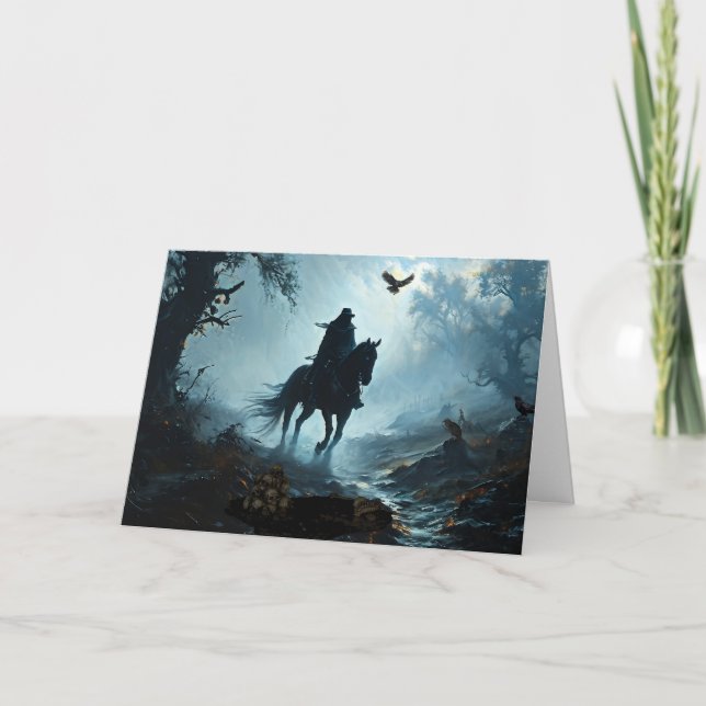 Black Horse and Rider Halloween Holiday Card (Front)