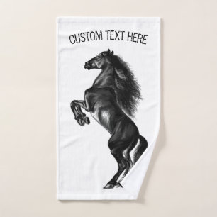 Black Horse Bath Towel Set Personalised Text