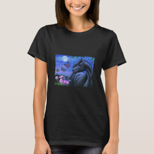 Black Horse Butterflies Roses T-Shirt