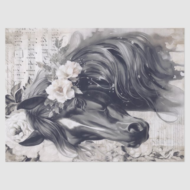 Black Horse Decoupage Tissue Paper (Front)