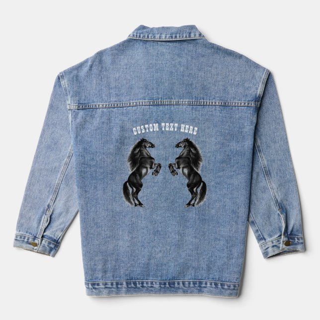 Black Horse Denim Jacket with Custom Text (Back)