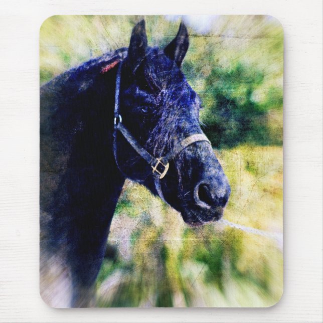 Black Horse Digital Art Mouse Mat (Front)