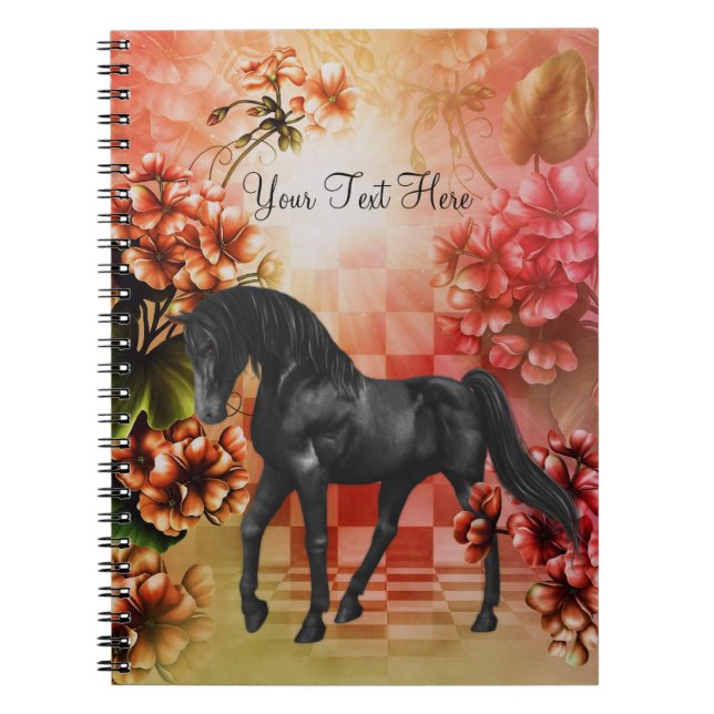 Black Horse Fantasy Flowers Notebook (Front)