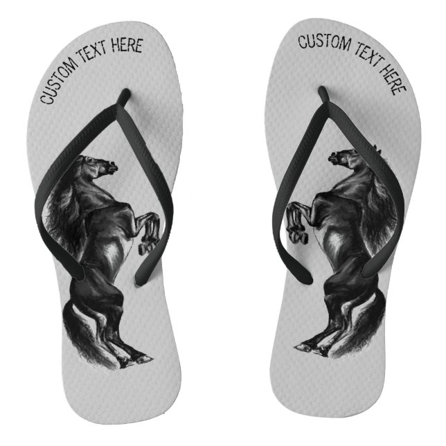 Black Horse Flip Flops with Custom Text (Footbed)