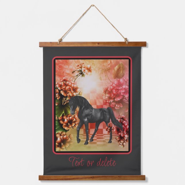 Black Horse Flowers Fantasy Art Personalised   Hanging Tapestry (Front)