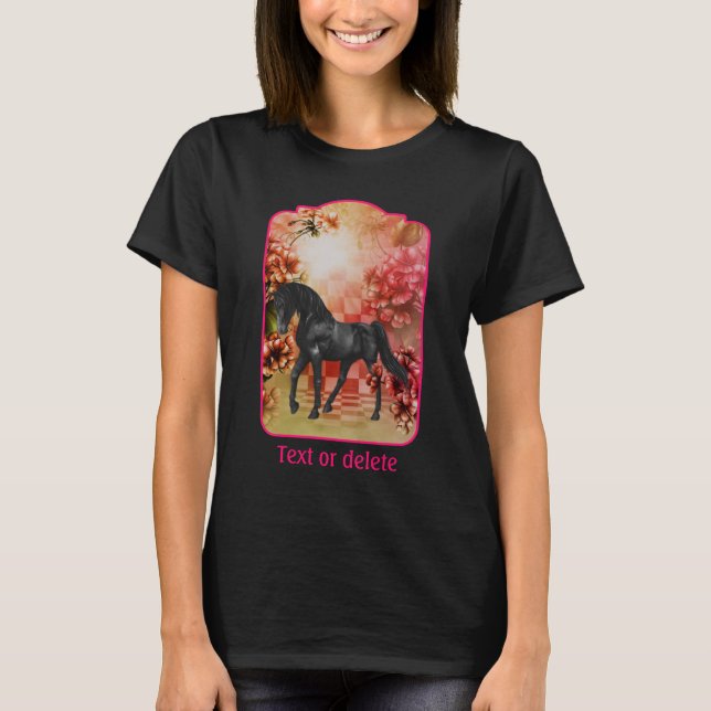 Black Horse Flowers Fantasy Art Personalized T-Shirt (Front)