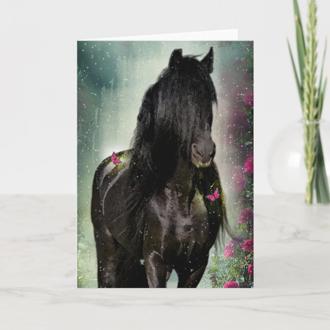 Black Horse Friesian - Greeting Card (Front)