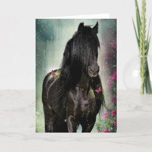 Black Horse Friesian - Greeting Card