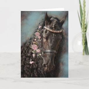 Black Horse Friesian - Greeting Card