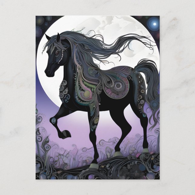 Black Horse Full Moon Halloween Postcard (Front)