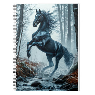 Black Horse Galloping Through a Forest Stream Notebook