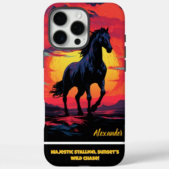 Black horse gallops at sunset by mountains Case-Mate iPhone case (Back)