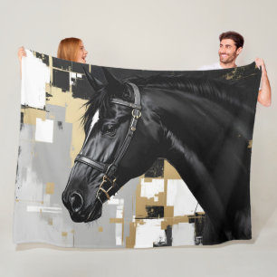 Black Horse Grey, black gold and white- modern  Fleece Blanket