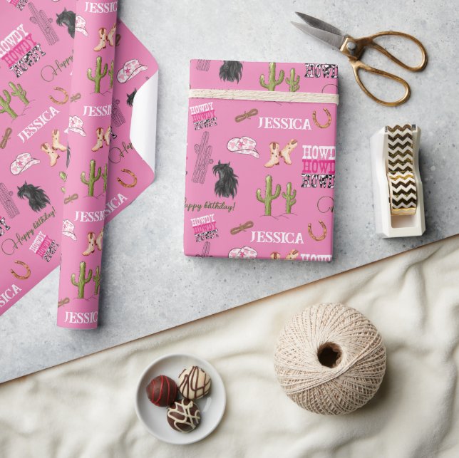 Black Horse Head birthday pink Watercolor Wrapping Paper (Crafts)