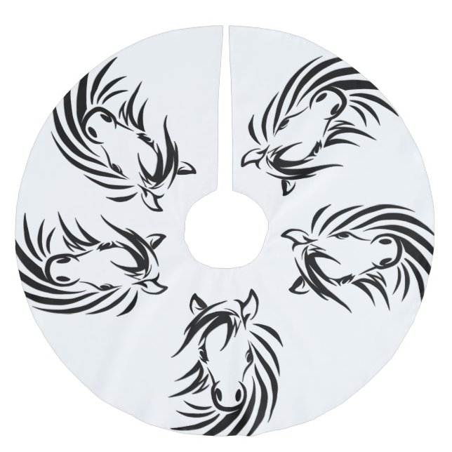 Black Horse Head Brushed Polyester Tree Skirt (Front)
