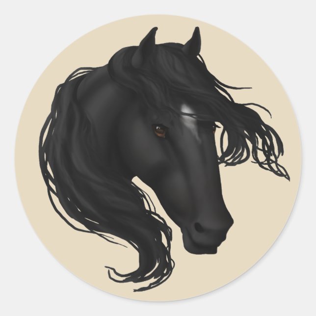 Black Horse Head Classic Round Sticker (Front)