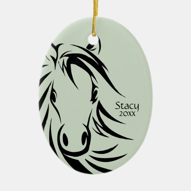 Black Horse Head Green Ceramic Tree Decoration (Front)