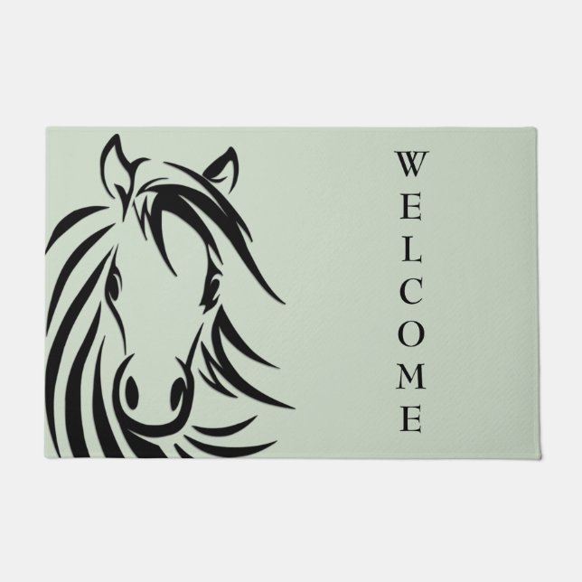 Black Horse Head Green Doormat (Front)