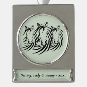 Black Horse Head Green Silver Plated Banner Orname Ornament