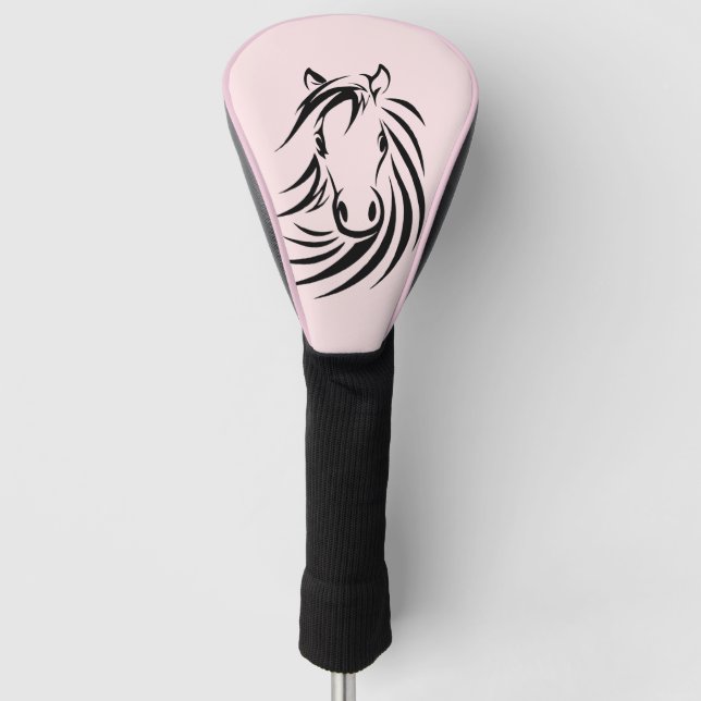 Black Horse Head  on Pink Golf Head Cover (Front)