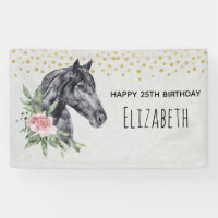 Black Horse Head Portrait Watercolor Birthday Bann