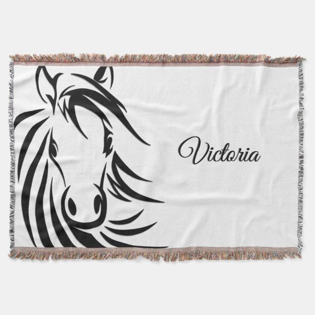 Black Horse Head Throw Blanket (Front)