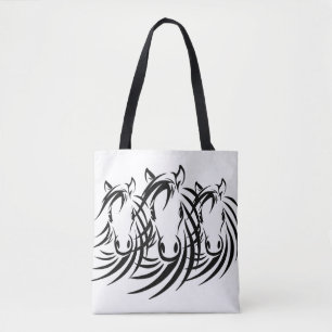 Black Horse Head White Tote Bag