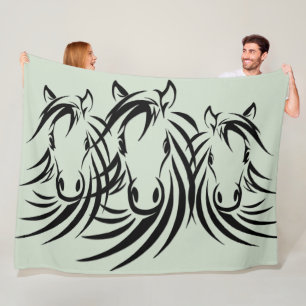 Black Horse Heads Green Fleece Blanket