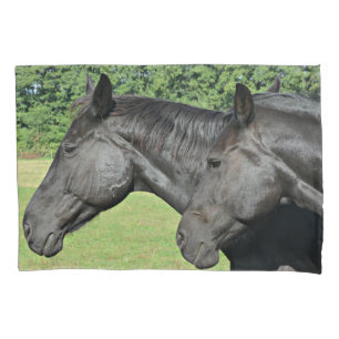 Black Horse Heads in Peaceful Profile Light Pillowcase