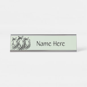 Black Horse Heads on Green Desk Name Plate