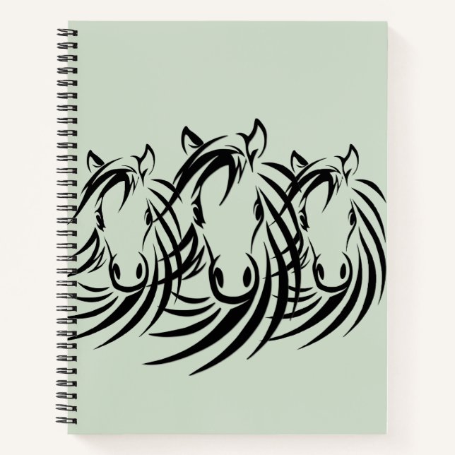 Black Horse Heads on Green Notebook (Front)