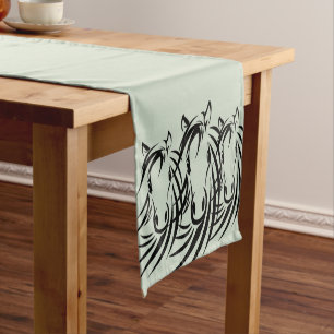 Black Horse Heads on Green Short Table Runner