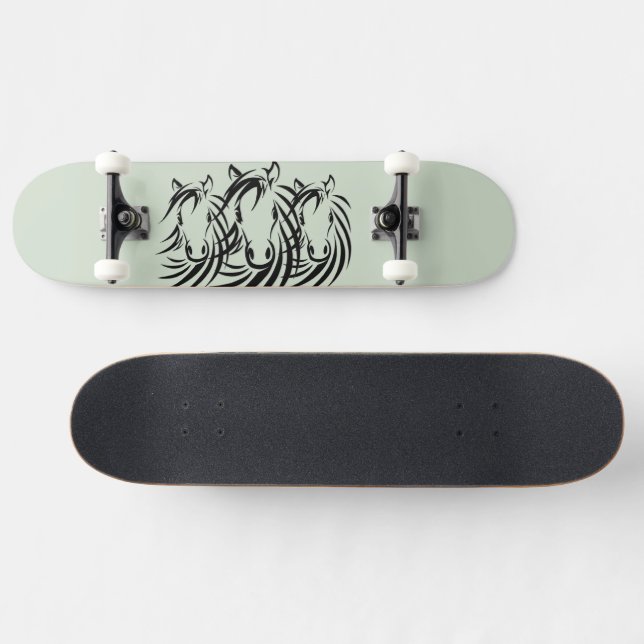 Black Horse Heads on Green Skateboard (Horz)