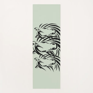 Black Horse Heads on Green Yoga Mat