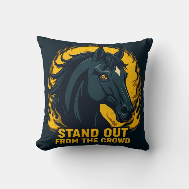 Black Horse Illustration with Fiery Design Cushion (Front)