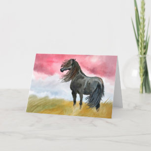 Black Horse in Field Greeting Card Blank