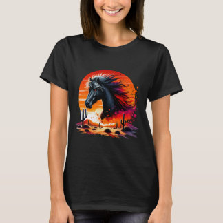 Black Horse in the Arizona Desert at Sunset T-Shirt
