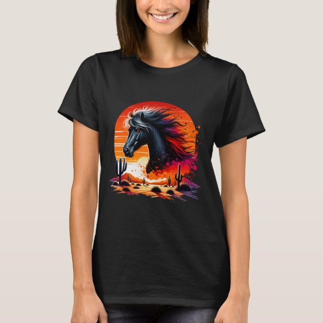 Black Horse in the Arizona Desert at Sunset T-Shirt (Front)