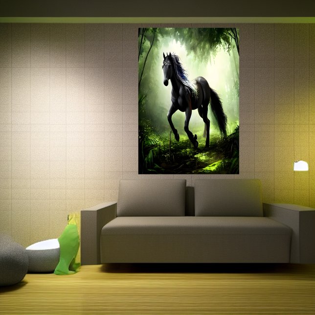 Black horse in the forst | AI Art Poster (Creator Uploaded)