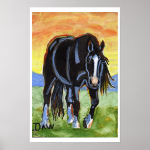 Black Horse in the Sunset Poster