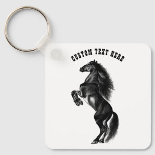 Black Horse Keychain Gift with Custom Text