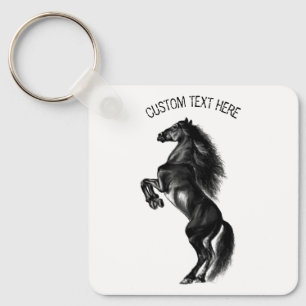 Black Horse Keychain with Custom Text