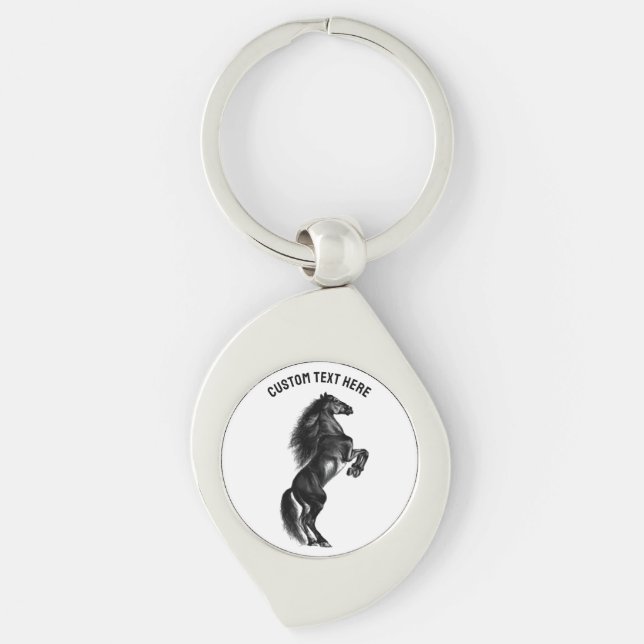 Black Horse Keychain with Custom Text (Front)