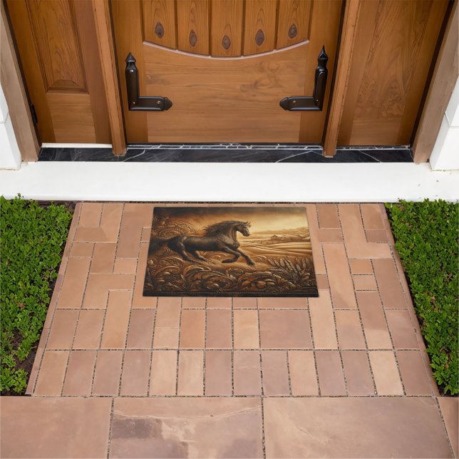 Black Horse Leather Doormat (Outdoor)