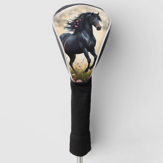 Black Horse Moon Flower Field, Golf Head Cover (Front)