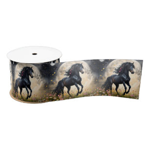 Black Horse Moon Flower Field, Satin Ribbon