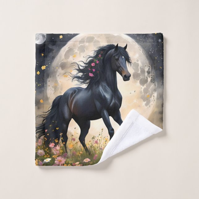 Black Horse Moon Flower Field, Wash Cloth (Wash Cloth)